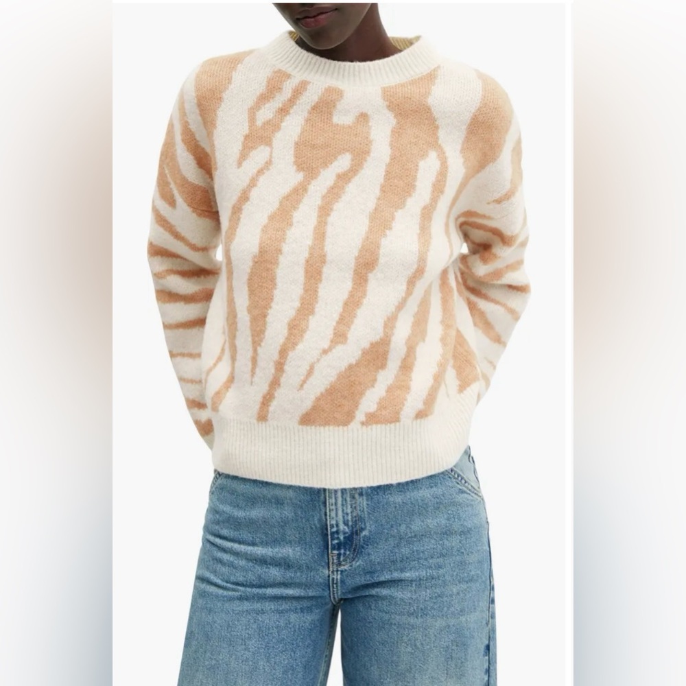 Mango Beige and Cream Patterned Sweater